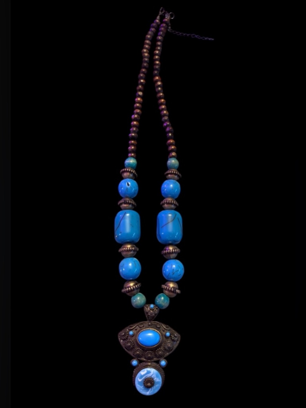 Turquoise Bead Statement Pendant Necklace